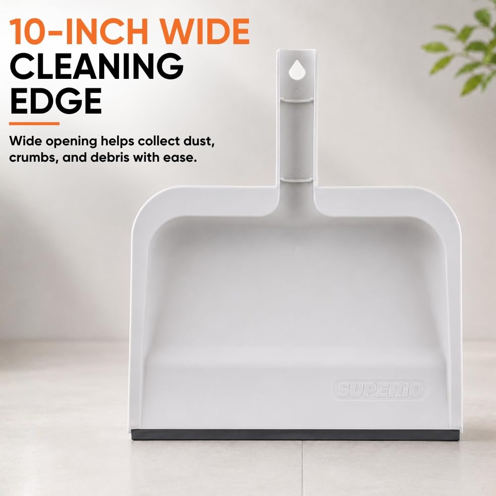 Superio Recogedor de Clip con Borde de Goma, recogedor de plástico Duradero de 10 Pulgadas de Ancho con Mango de Agarre cómodo, Blanco, 1 Paquete
