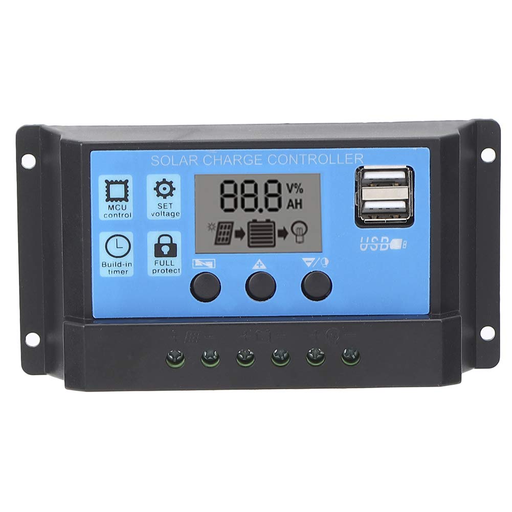 Solar Charge Controller, Large LCD Display Solar Panel Charger Controller with Load Dual USB Output 12V/ 24V Automatic Identification Durable PWM Solar Controller(20A)-image-43
