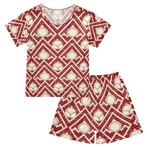 ALAZA Chevron Baseball Polka Dot Pajamas Set Short Sleeve Cotton Sleepwear Summer Pjs 2 Piece 5-14Y