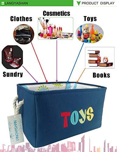 Image of Rectangular Storage Basket Collapse Canvas Fabric Storage Bin with Handles for Organizing Home /Kitchen /Kids Toy /Office /Closet /Shelf Baskets (Navy Toys)