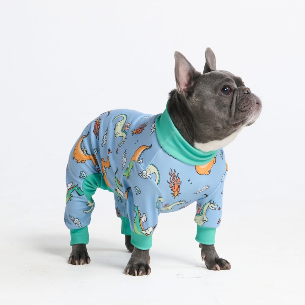 Spark Paws Dog Pajama, Dog Recovery Suit Male, Onesie, Ultra-Soft and 4-Way Stretch, for Small Medium and Large Breeds - Dragons - L