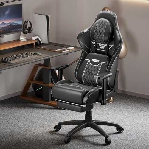 Image of Drogo Matrix Ergonomic Gaming Chair with 4D Armrest, Adjustable Seat Pu Leather & Foot Rest | High Back Computer Chair with Head & Lumbar Support Pillow | Home & Office Chair with Full Recline (Black)