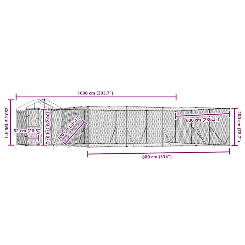 Perrera para perros con techo plateado de acero galvanizado 10 x 6 x 2,5 m, resistente a la intemperie con puerta con cierre, ideal para jardín, terraza, camping y salida segura