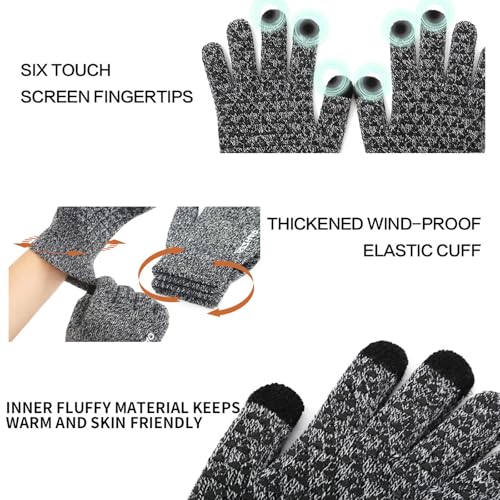 FOSDICK Mütze, Schal & Handschuh-Sets für Herren Damen, Beanie Mütze Herren Winter Schlauchschal Touchscreen Handschuhe, Wintermütze Halswärmer Gloves, Strickmützen Neckwarmer Thermo Handschuhe, Grau