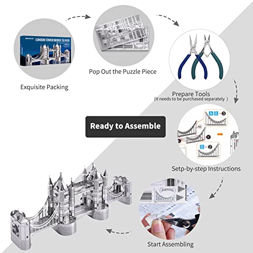 Piececool 3D Puzzles for Adults, London Tower Bridge Metal Models Kit, Famous Landmarks Architecture Building Models Kits, DIY Craft Kits Gifts for Birhtday Christmas, 65 Pcs - Image 3