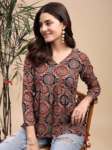 Image of Youthnic Women's Poly Rayon Printed Alia Cut Peplum Top | Top for Office | Women's Tunics | Short Kurti Women| Regular Fit