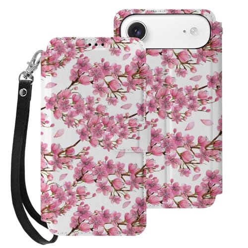 和柄 和風 さくら 花柄 iPhone17Air用ケース 手帳型 ストラップ付き カード収納 スタンド機能 アイフォン17Airケース 大容量 耐衝撃 PUレザー カバー スマホケース 財布型 Case