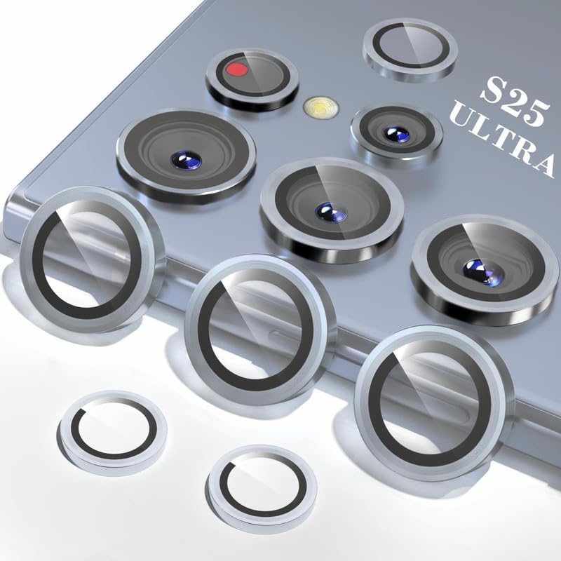 Image of Camera Lens Protector Ring Compatible with Samsung Galaxy S25 Ultra - 9H Tempered Glass, HD Clear, Anti-Scratch, Anti-Drop Metal Camera Guard, Diamond Design Lens Cover Titanium Blue