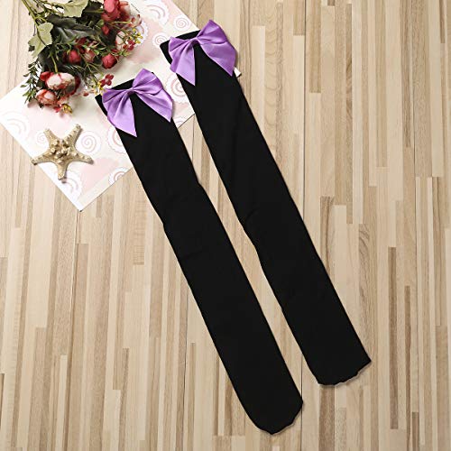 Image of Honganda Sexy Women's Thigh High Stockings, Over Knee Lace Top Sheer Stockings with Satin Bows Leg Thigh Socks for Women