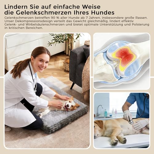 Heymamba Kleine Hundematte - Orthopädische Funktion Waschbar Hundebett, Beruhigende Hundematratze mit Rutschfester Unterseite, Warmes Kissen für Haustiere, Grau, 60x45x12cm