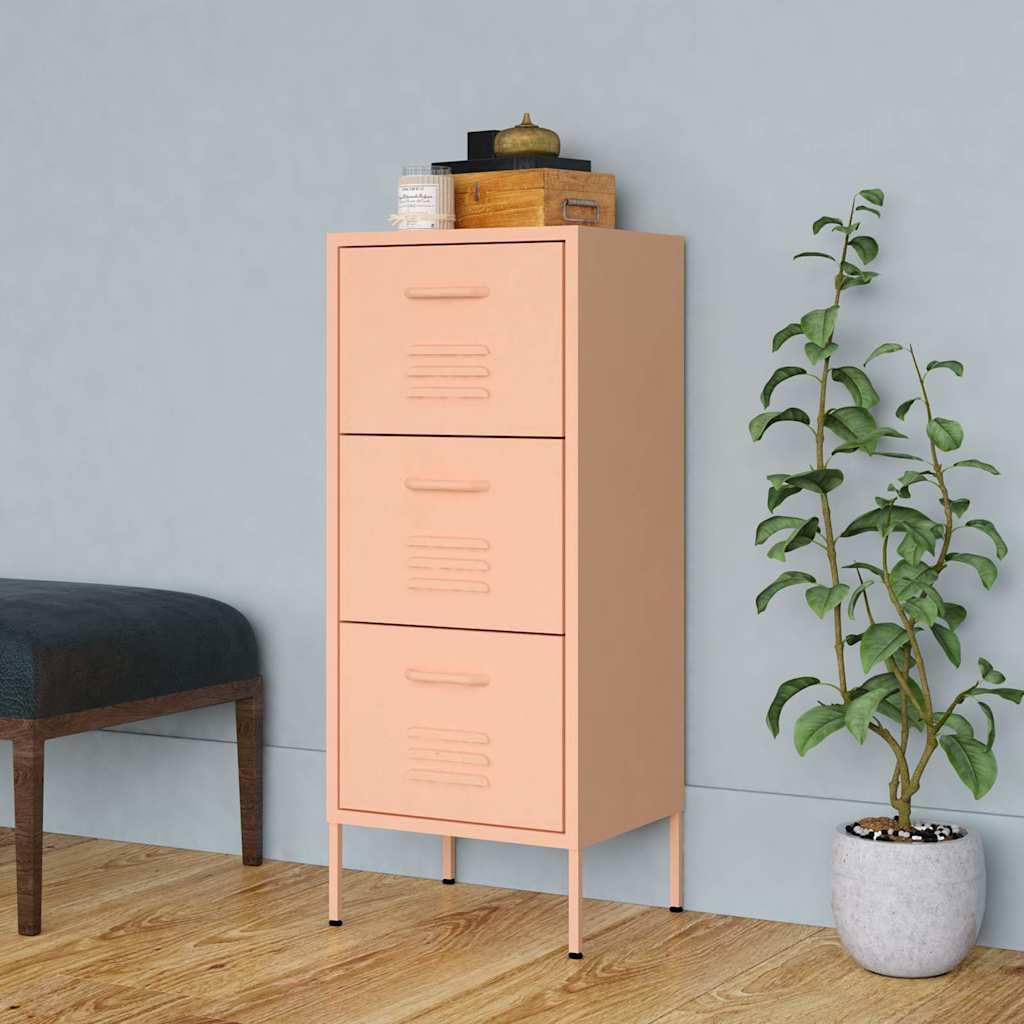 Lagerschrank Rosa aus Stahl 42,5x35x101,5 cm mit Schubladen, Stellfüßen und kugelgelagerten Schienen, Mehrzweckschrank für Büro, Werkstatt, Küche und Wohnzimmer, Stauraum und Ordnung