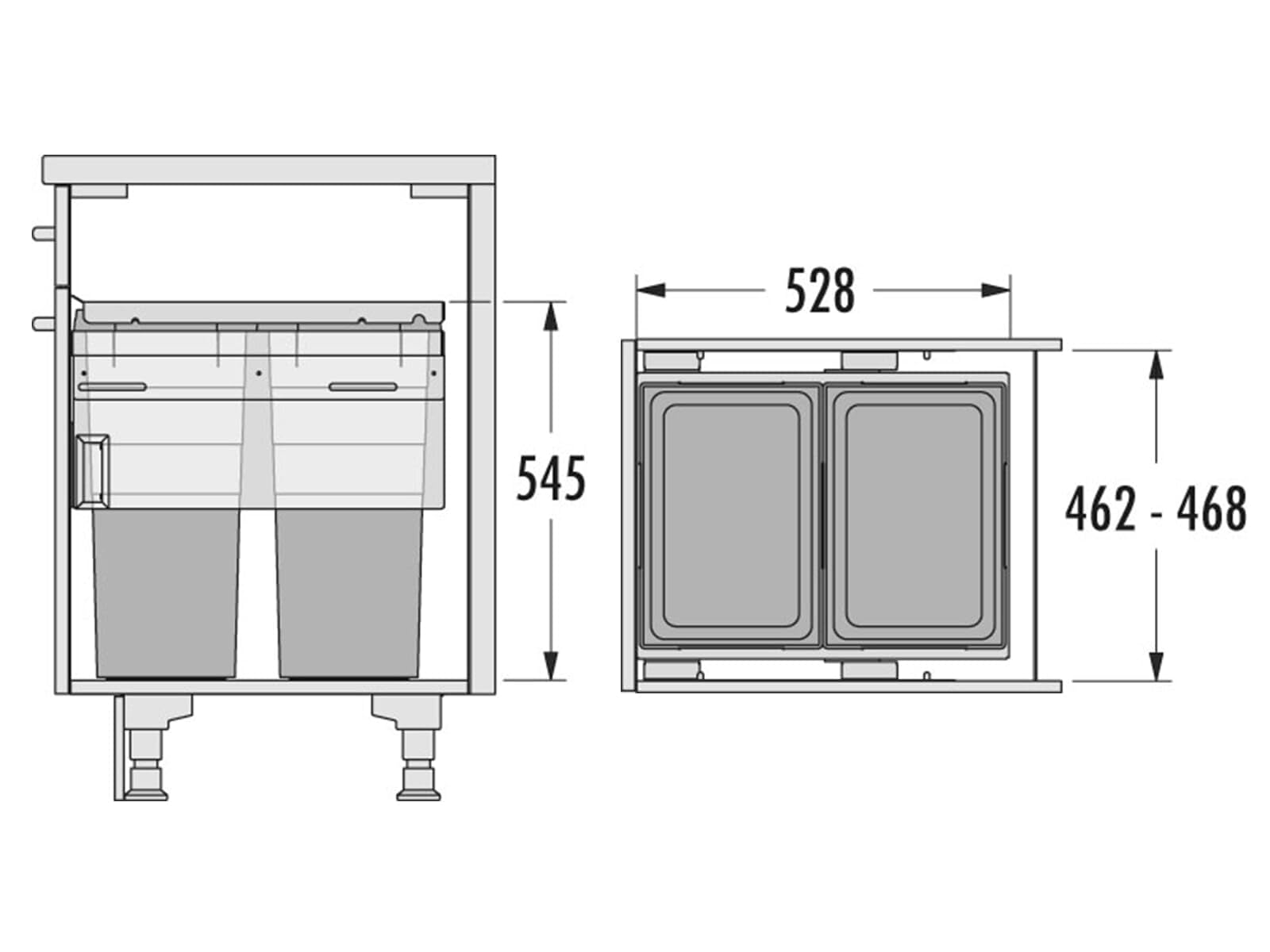 Hailo Poubelle de cuisine tri sélectif 2 bacs encastrable 80L (38+38) Euro Cargo 500