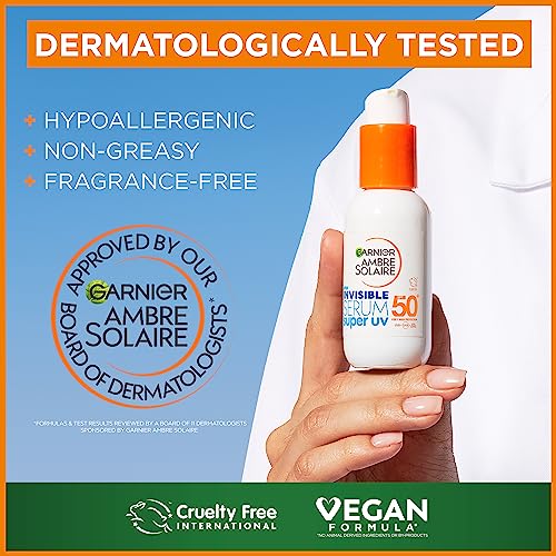 Garnier Daily Glow & Protect Duo for Face: Brightening Vitamin C Serum for Anti-Dark Spots & Ambre Solaire SPF50+ Super UV Invisible Serum Moisturiser (2 X 30ml) - Image 6