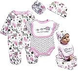 Reborn Baby Girl Doll Clothes 22 inch Newborn Outfits Accesories Elephant 5 Piece Set for 20-22 inch Reborn Doll Matching Clothing