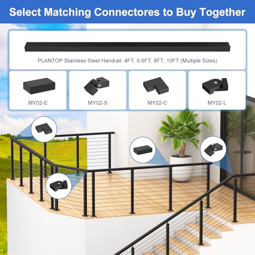 Image of 4FT-8FT Complete Set 36 inch Cable Railing Kit(35 inchx2 inchx2 inch), 2pcs Stainless Steel Black Flat Top Surface Mount Level Posts, 1 /8 inch Wire Rope(No Handrail), Swageless Cable Railing System Kit, MY07-LP