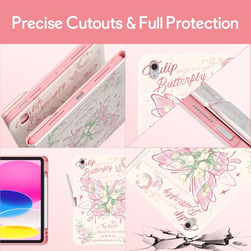 Image of YBING Keyboard Case for iPad 10th Gen 10.9 inch(2022) & 11th Gen(A16, 2025), Painted Patterns Detachable Keypad & Rotatable Magnetic Case with Pencil Holder (Butterfly Pink)