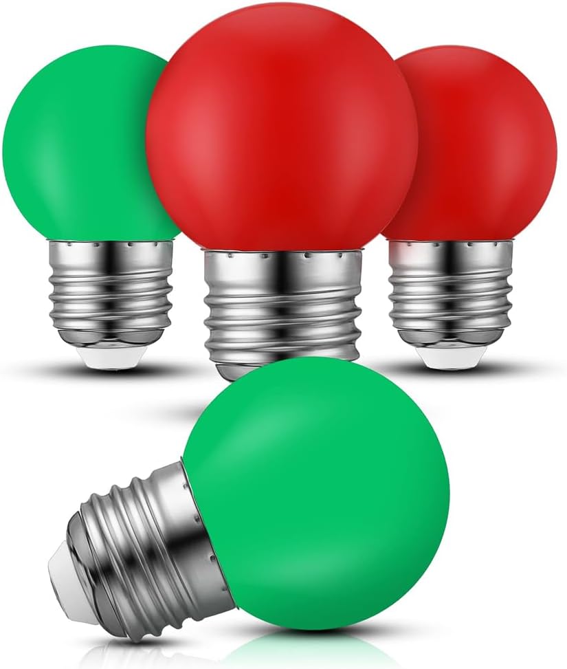 Azonee LED Colored Light Bulbs, 4 Pieces G14/ G45 Light Bulbs, 1W 220V E26/ E27 Base Small Night Light, Red Green Light Bulbs for Bedroom String Lights Kitchen Window Candle Porch Table Lamp