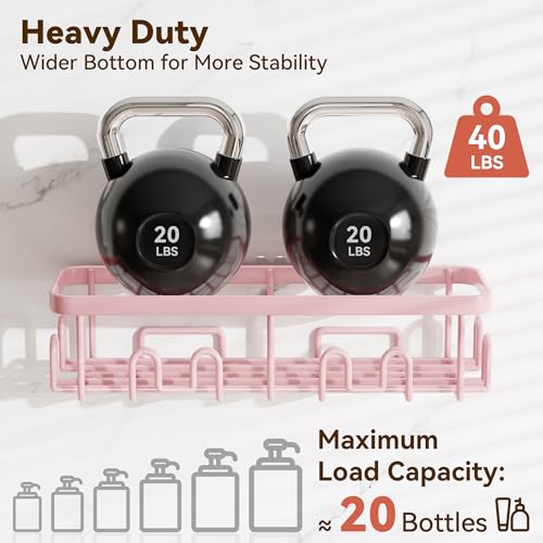 Image of YASONIC Shower Caddy Adhesive, 100% Rustproof Shower Organizer with Soap and Toothbrush Holder, Large Capacity Shower Shelves for Inside Shower, No Drill Shower Storage for Home (5 Pack Pink)