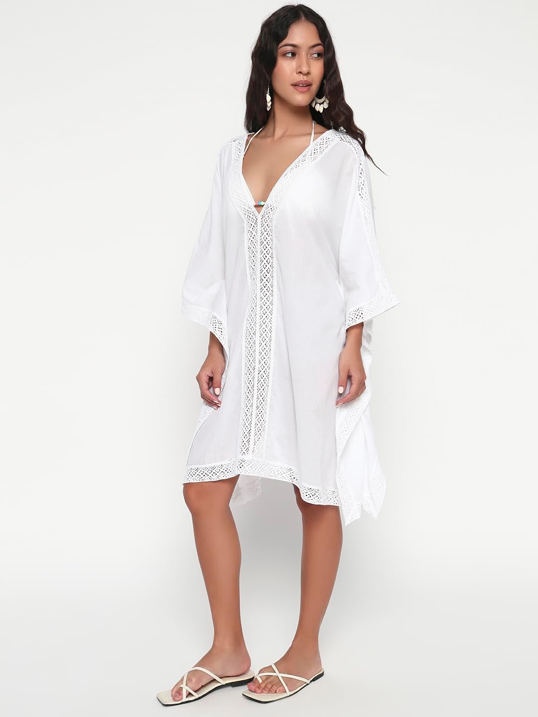 Women's Swimsuit Cover Up Beach Fashion Light Weight Elegant White Cotton Resort Wear Tunic Kaftan Bathing suit Bikini - Image 2