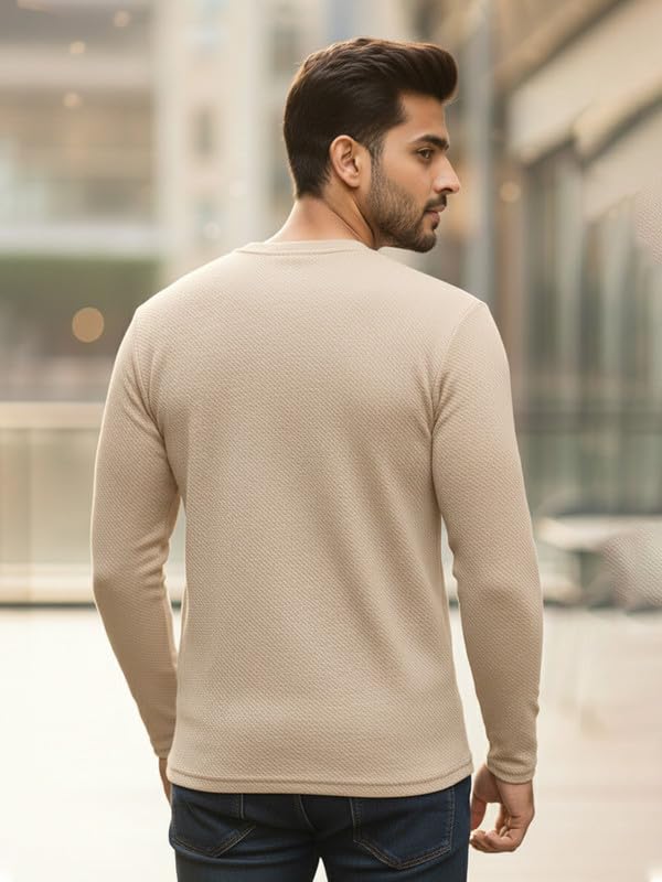 Image of CUBIQ Men's Cotton Blend Solid Slub T-Shirt