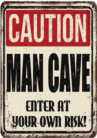 Man Cave Enter At Own Risk Metal Sign - Easy-to-Hang Wall Decor - Fun Tin Signs for Man Cave - Metal Dorm Room Decorations, Garage Signs, and Man Cave Signs