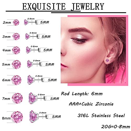 MJust Hypoallergenic Flat Back Earrings for Women & Men, 7 Pairs Stainless Steel Stud Earrings with Flat Backs, Screw Back Cartilage Earrings Set with CZ for Sensitive Ears3