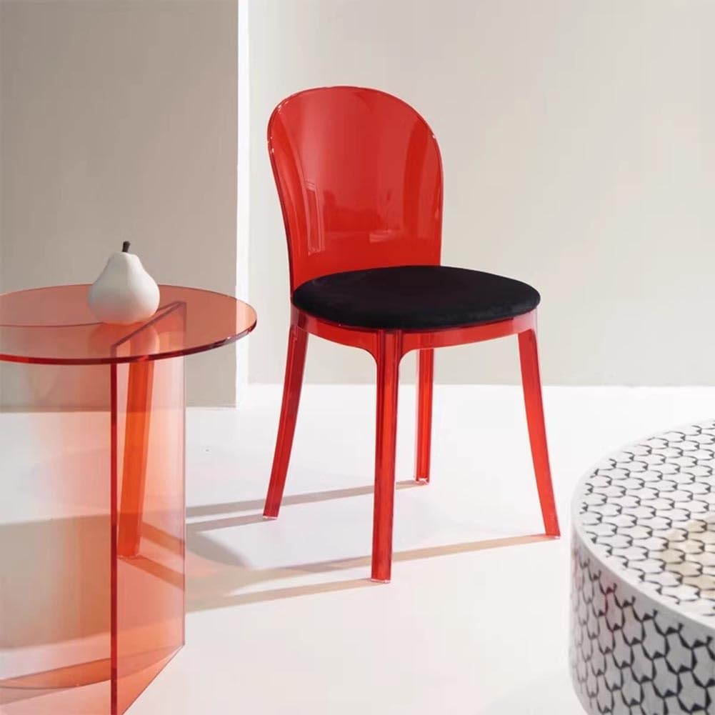 Etlegor Clear Acrylic Dining Chair, Modern Office Negotiation Chair with Seat Cushions for Kitchen, Dining Room, Outdoor Party(Clear Red)