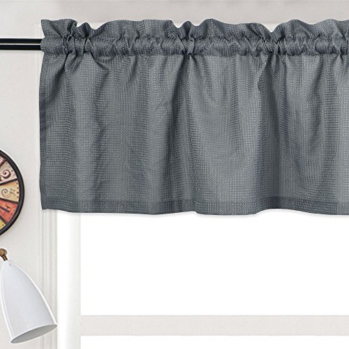 Nanan Curtain Valance,Waterproof Waffle Woven Textured Valance For Bathroom Short Window Curtain,Rod Pocket Tailored Kitchen Valance Curtain Cafe Curtains - 60" X 15", Grey, One Panel #TOP1