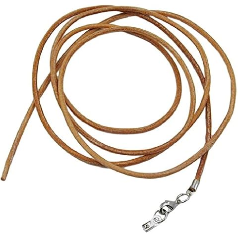 unbespielt Leather Cord Necklace for Pendant Natural Brown Men Women Lobster Clasp Silver Colored 1 m x 2 mm Shortenable Cover