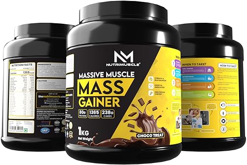 Image of Nutrimuscle Massive Muscle Mass Gainer -1 Kg - Choco Treat (Chocolate) Flavour - for Mass, Muscle, Power & Strength Gain -Contains CREATINE MONOHYDRATE - High protein Gainer