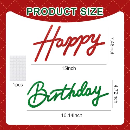 Image of TONIFUL Happy Birthday Sign for Backdrop - Glitter Red and Green Felt Banner - Includes Dot Glue - Perfect for Birthday Party Backdrop,Wall Decr,Balloon Arch,Photo Background