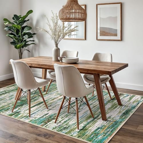 Green Grey Multi 5x7 Modern Abstract Area Rug for Bedroom, Large Super Soft Washable Rug, Non-Slip Non-Shedding Throw Rugs for Living Room, Indoor Door Mat for Nursery Office Home Décor