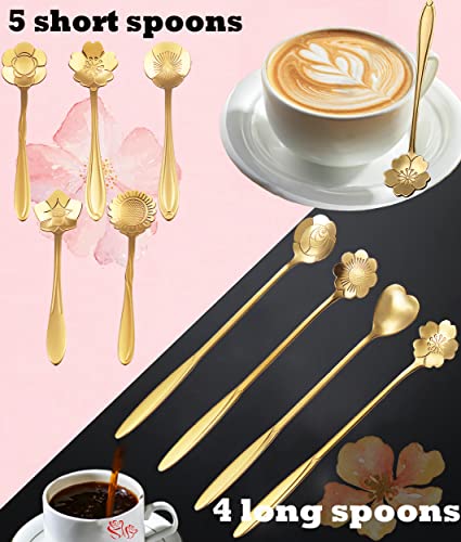 image for 9 Pcs Flower Spoon Coffee Teaspoon Set, ESRISE Stainless Steel Tea Spo