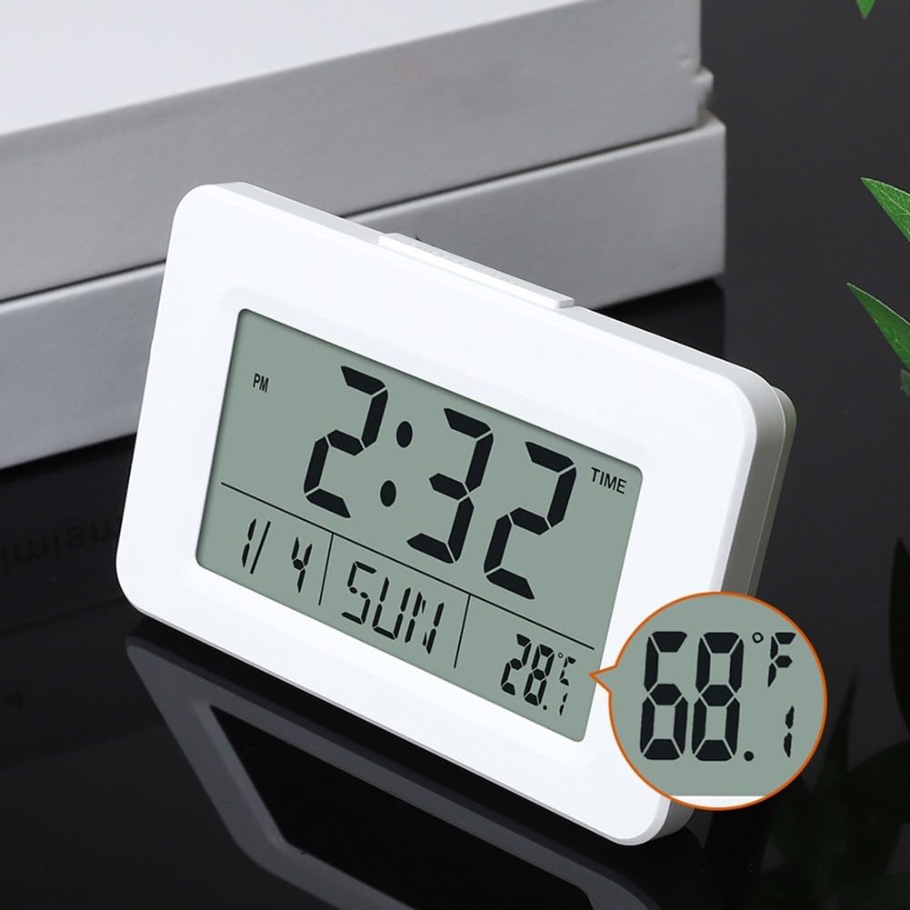 Reloj despertador digital con pantalla LCD para calendario perpetuo, monitor de temperatura y humedad, 9 tonos musicales, formato 12/24h, retroiluminación para dormitorio, escritorio, oficina