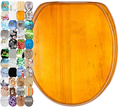 Sanilo WC Sitz mit Absenkautomatik, hochwertiger Toilettendeckel, einfache Montage, stabile Scharniere, Holz