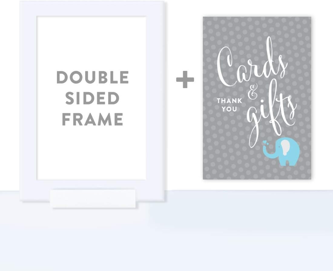 Andaz Press Birthday and Baby Shower Framed Party Sign, Double-Sided 4x6-Inch, Cards & Gifts, Boy Elephant, 1-Pack, Includes Frame