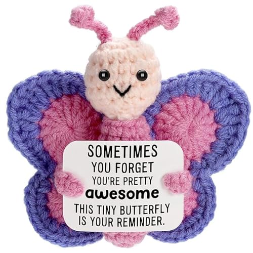BDBFPAN Mariposa de peluche de apoyo emocional, animales de peluche de ganchillo para novia, juguete de peluche para apoyo emocional, 8 x 8 cm colgante de bolsillo para estímulo diario