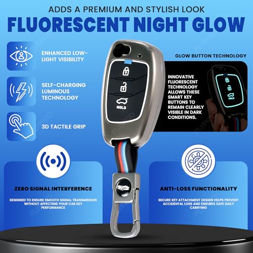 Image of Coll of Fest Metal Silicon Key Cover Compatible with Hyundai Creta | Venue | i20 Elite | Verna | Aura | i10 Grand Nios | Alcazar | Tucson | Xcent | Exter | i20 Active 3 Button Flip Key
