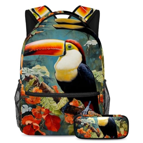 Sac à dos de jour grand format Beau Toucan anti-désordre avec trousse