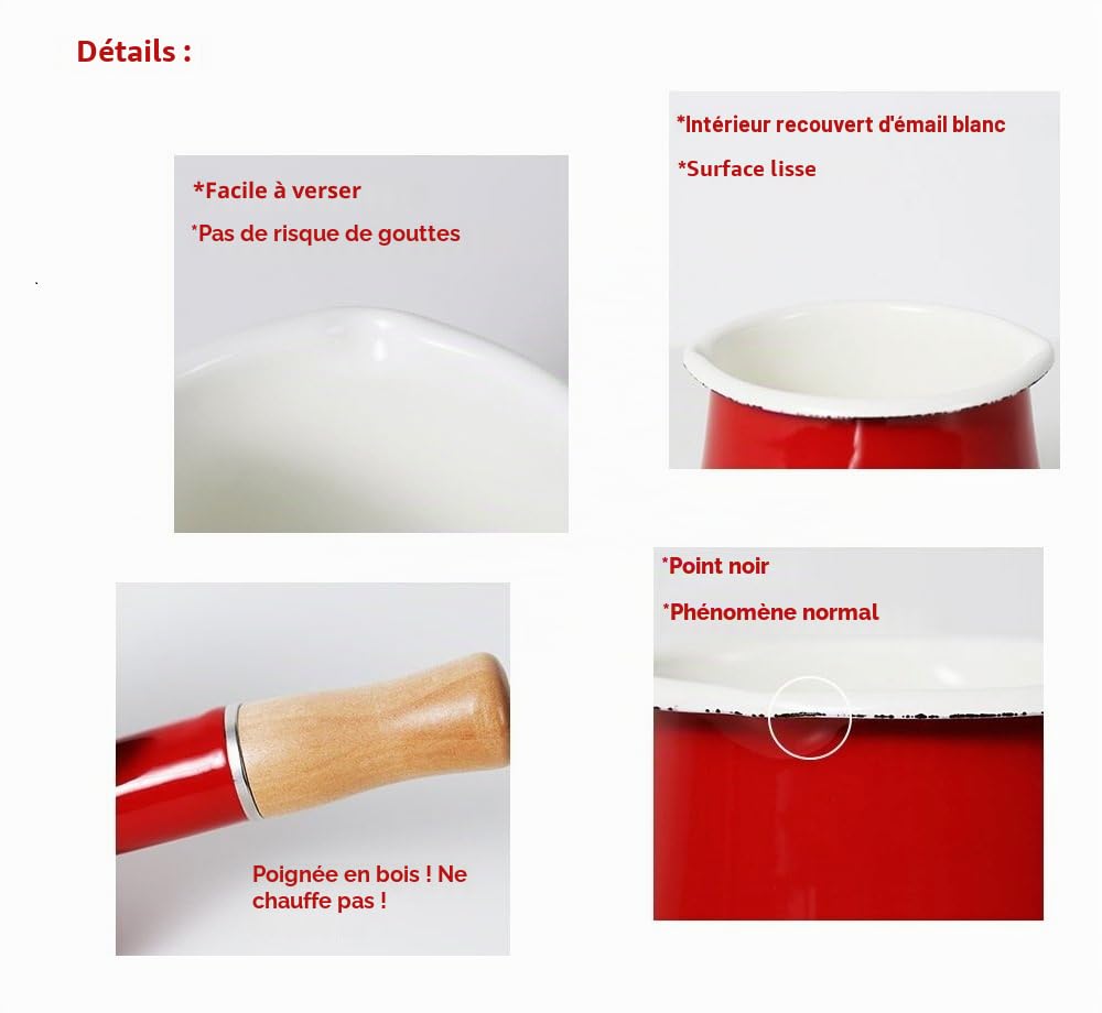 émail Casserole à Lait, Beurre de Mini Warmer 10 cm en émail Casserole Cuisine Poêle avec poignée en Bois, Taille Parfaite pour Chauffage Petit Liquide portions. Rouge…