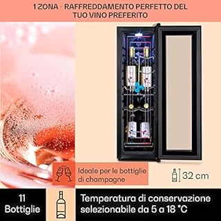 KLARSTEIN Cantinetta Vino Design, Cantinetta Vino Refrigerata a Zona Singola per Vino Rosso, Bianco e Birra, Controlli Touch, Frigo Vino Cantinetta per Esterno/Interno, 5-18°C, 32L, 12 Bottiglie