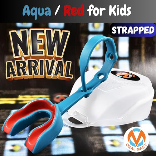 Oral Mart Strapped Youth Mouth Guard (Aqua/Red) for Kids - Sports Mouthguard with Permanent Strap for Ice Hockey, Football, Lacrosse, Taekwondo by Oral Mart - Image 2