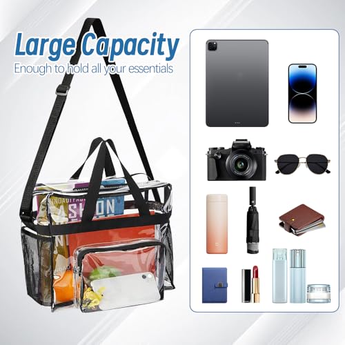 2 Pcs Clear Bag Clear Tote Bag Stadium Approved, Clear Crossbody Messenger Shoulder Bag with Removable Strap for Men Women for Work Concerts Sporting Events Travel School Lunch Bag4