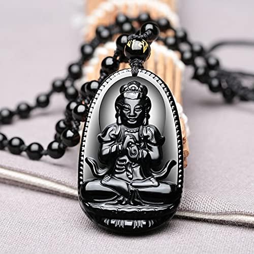 Stonham Unisex Obsidian (Dragon Glass) Carved Buddha Pendant Necklace