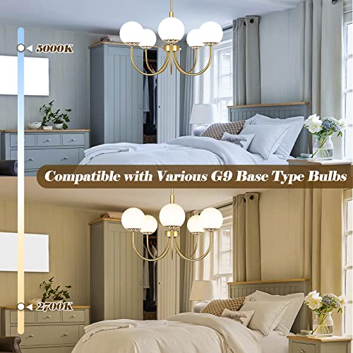 Yolsunes 5-Light Gold Chandelier, Globe Modern Sputnik Light Fixture With Frosted Glass, Vintage Semi-Flush Mount Ceiling Light For Dining Room, Large Pendant Lighting For Kitchen Living Room Bedroom #TOP5