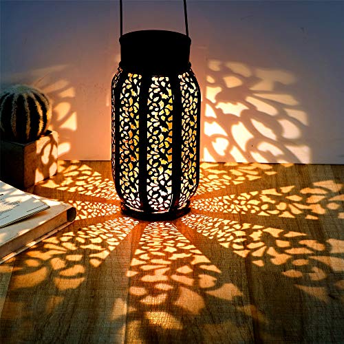 Maggift 2 Pack 10.6 Inch Hanging Solar Lights Outdoor Retro Hanging 20 Lumens Solar Lantern with Handle, Brown