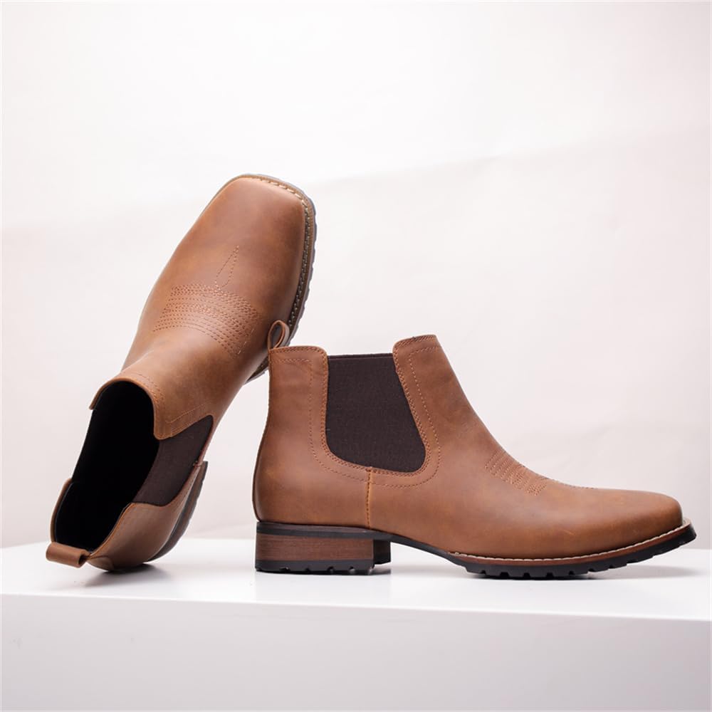 Cowboy Boots for Men Vintage Embroidery Western Boots Casual Dress Slip on Men Shoes