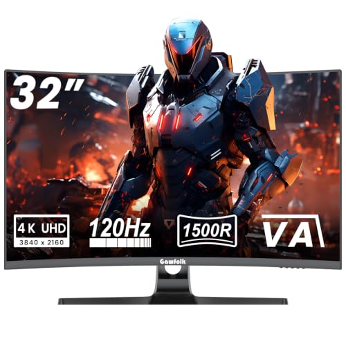 Image of Gawfolk 4K Curved Monitor 32 Inch, 3840x2160 120Hz 1500R Gaming Monitor VA Panel 1ms, Dual Sync G-Sync & FreeSync 4K Computer Monitor, VESA 100x100 Wall Mount Screen