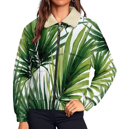 Veste polaire femme grand taille chaud blouson hiver court imprimé feuilles