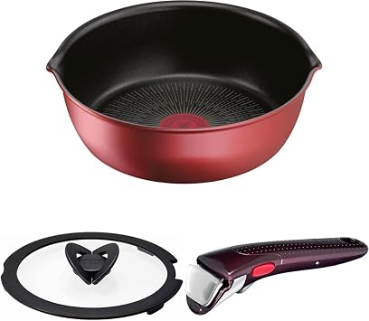 Set Purchase Tefal Multi-Pan, 8.7 inches 22 cm, IH Gas Fire Compatible, Ingenio Neo IH Rouge Unlimited Multi-Pan, Non-Stick L38383 + Tefal Lid, 8.7 inches 22 cm, Butterfly Glass Lid, Ingenio Neo L99364 T-fal + Tiffal Handle FIG BROWN INDISE Neo L98635